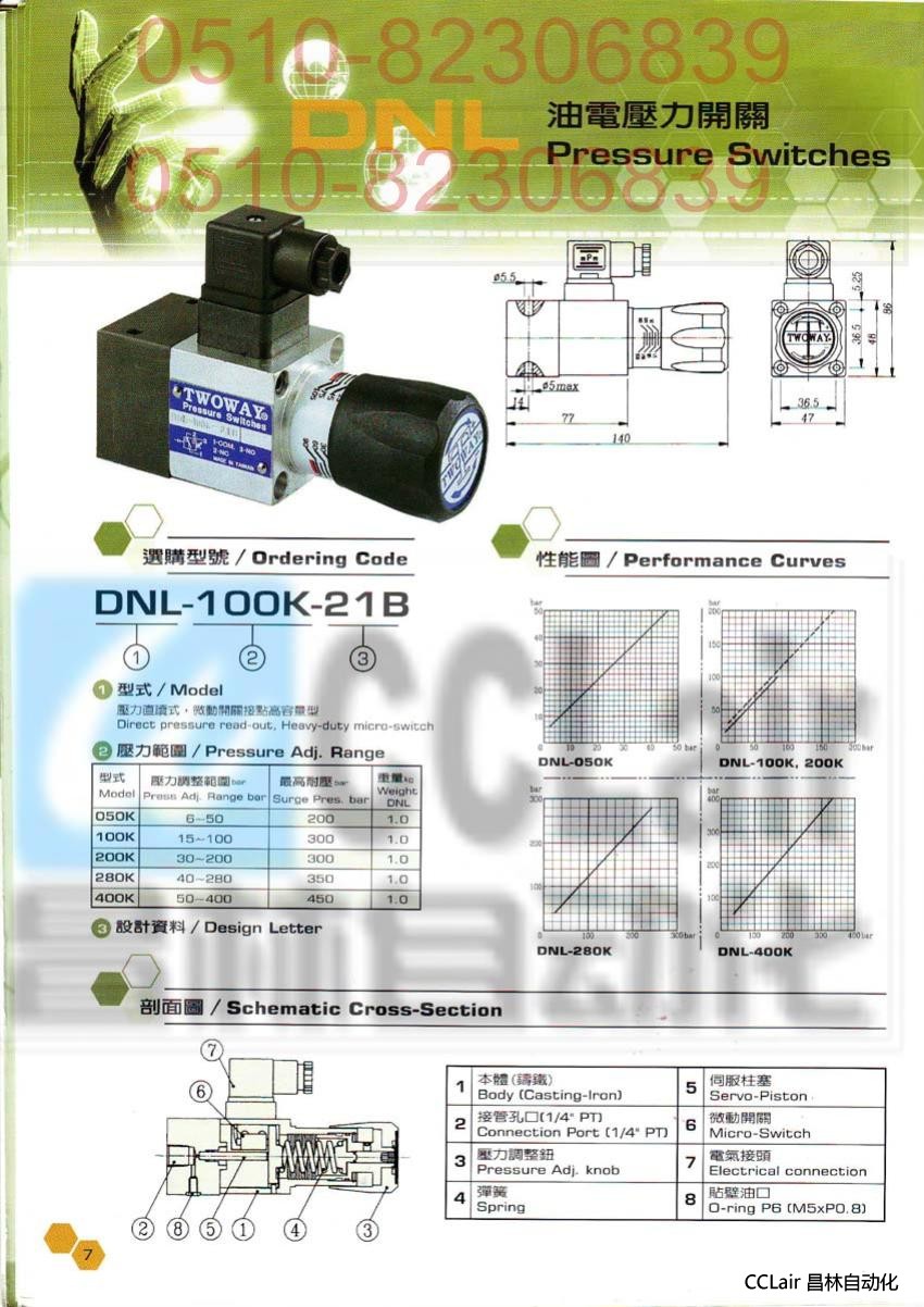  DNL-280K-06I DNL-400K-06I   油電壓力開(kāi)關(guān)  臺(tái)灣 臺(tái)肯