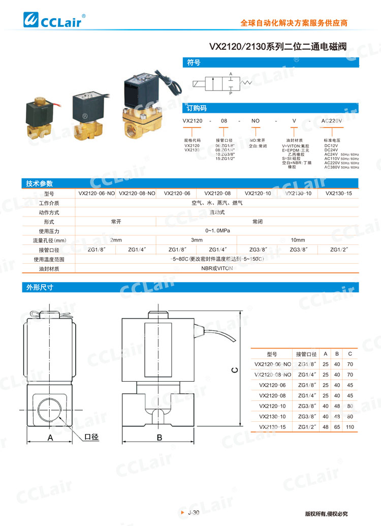 VX2120、2130系列二位二通電磁閥