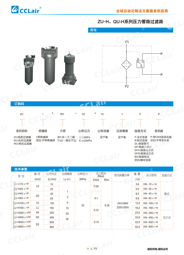 ZU-H、QU-H系列壓力管路過濾器-1